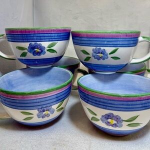 6/Bob Mackie Blue and Purple Floral designed mugs